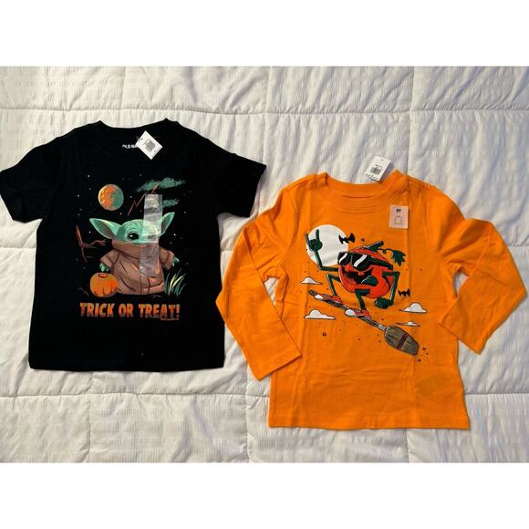 Old Navy Other - NWT Lot of 2 Old Navy Baby Yoda Halloween Pumpkin Graphic T-shirts 3T